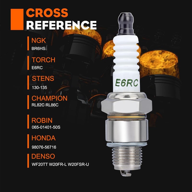 Hipa BR6HS Spark Plug for Torch E6RC Champion RL82C RL86C Robin 065-01401-50S NGK BR6HS Spark Plug 4 PACK - Image 2